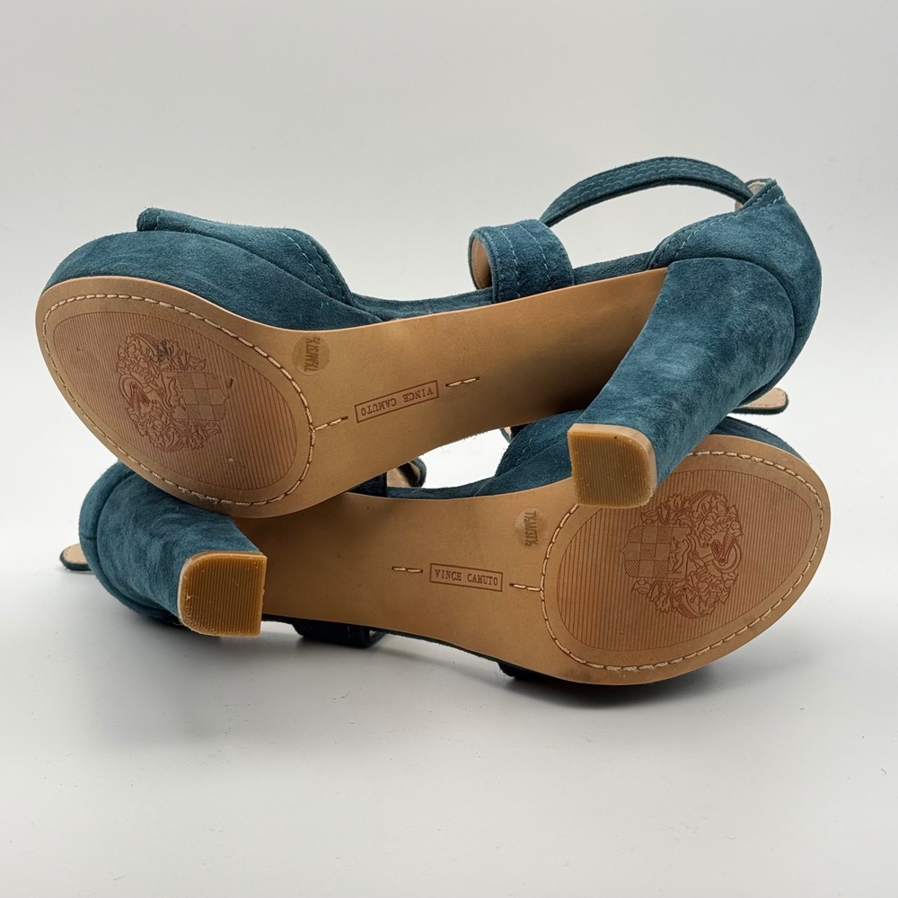 Vince Camuto Shayla Teal Blue Suede Platform Block Heel Sandals Womens 7.5 M - Picture 6 of 12